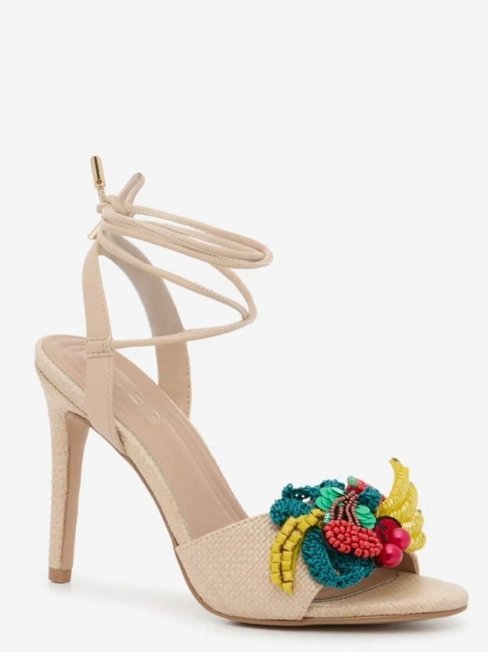 BCGeneration Beaded Floral Embellished Ankle-Tie Sandal - Nude